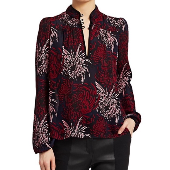 A.L.C. Tops - NWT ALC Beatrix Burgundy Floral 100% Silk Blouse Top